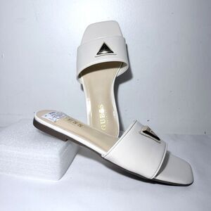 Guess Women's Ivory Slide Sandals Golden Logo Size 5.5 NEW